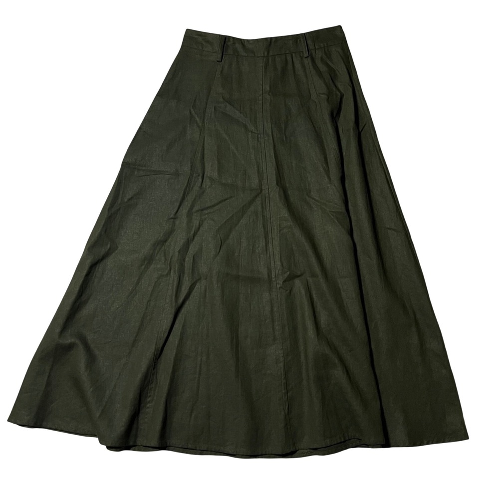 Zara Olive Green Linen Blend Maxi Skirt A-Line High Waisted Size Medium